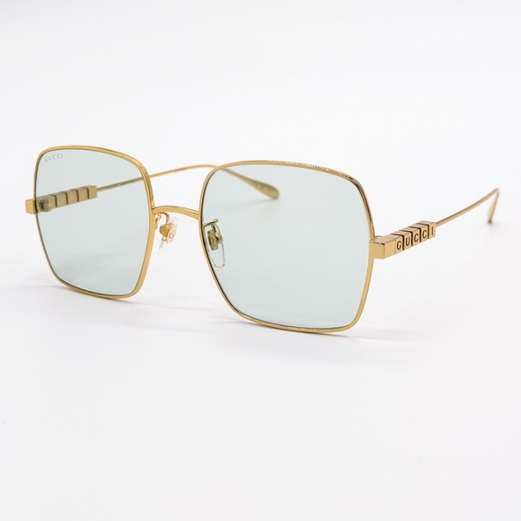 NEW GUCCI GG1434S 003 SQUARE GOLD GREEN WOMEN SUNGLASSES GUCCI - Picture 3 of 12